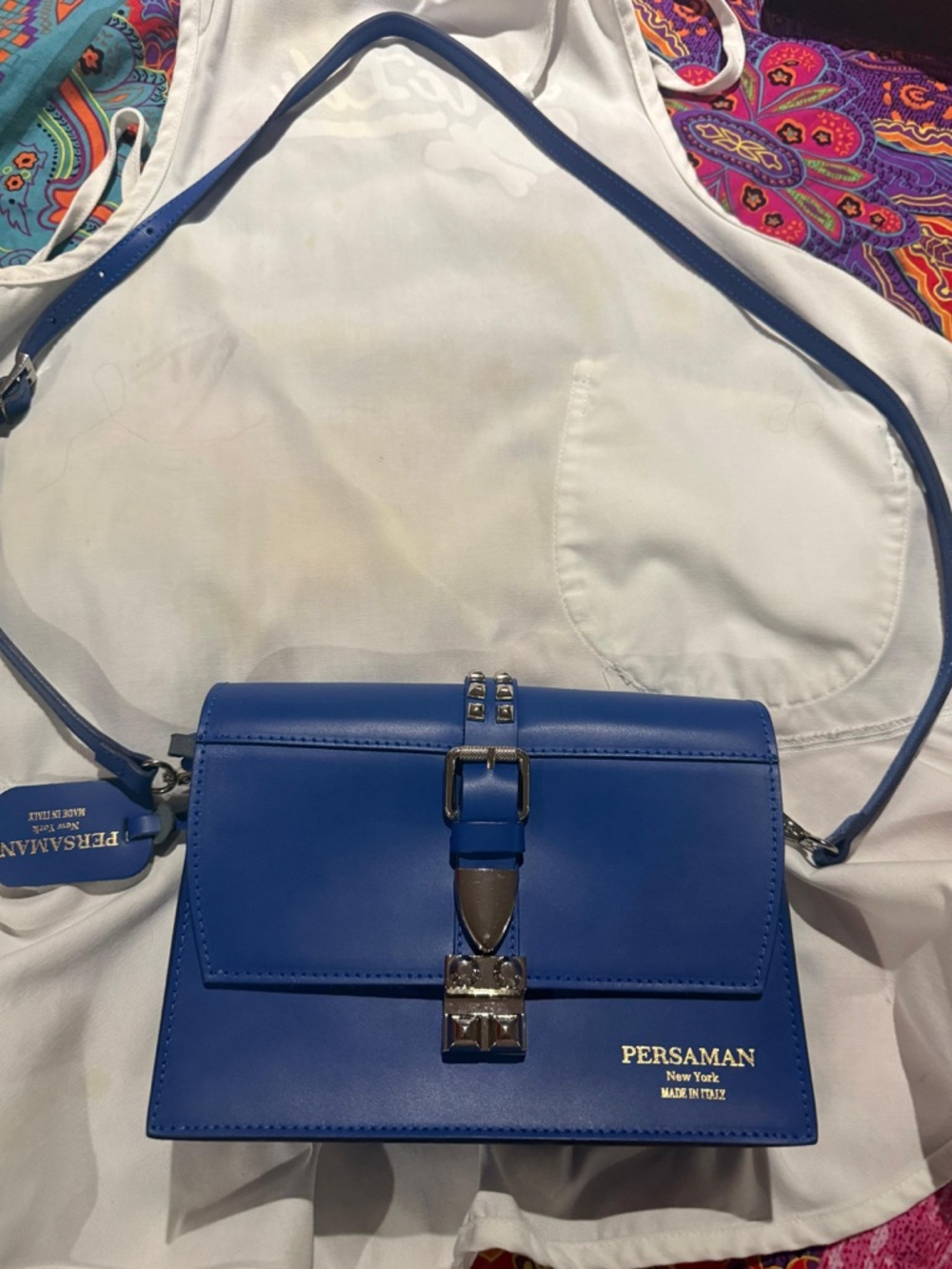 Persaman New York Royal Blue Leather Crossbody Bag